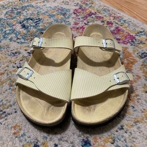 Birkenstock Aziza Birki’s, Yellow
Stripes Double Strap Sandals - Size 9